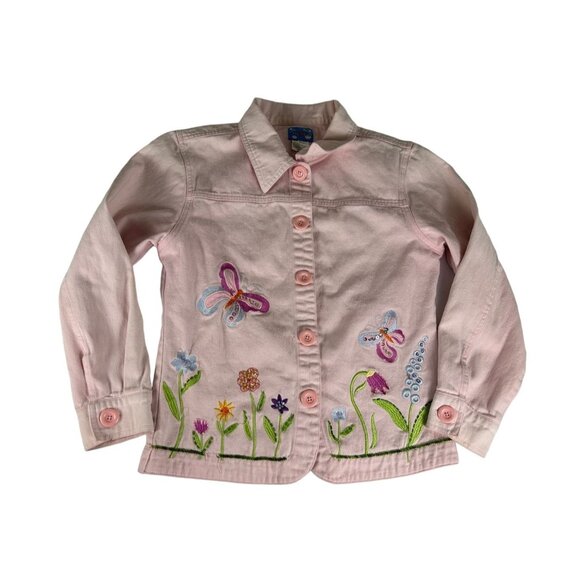 Cre8ions Women's Jacket Top Pink Floral Embroidered Long Sleeve Button Up Coat S - Picture 1 of 8